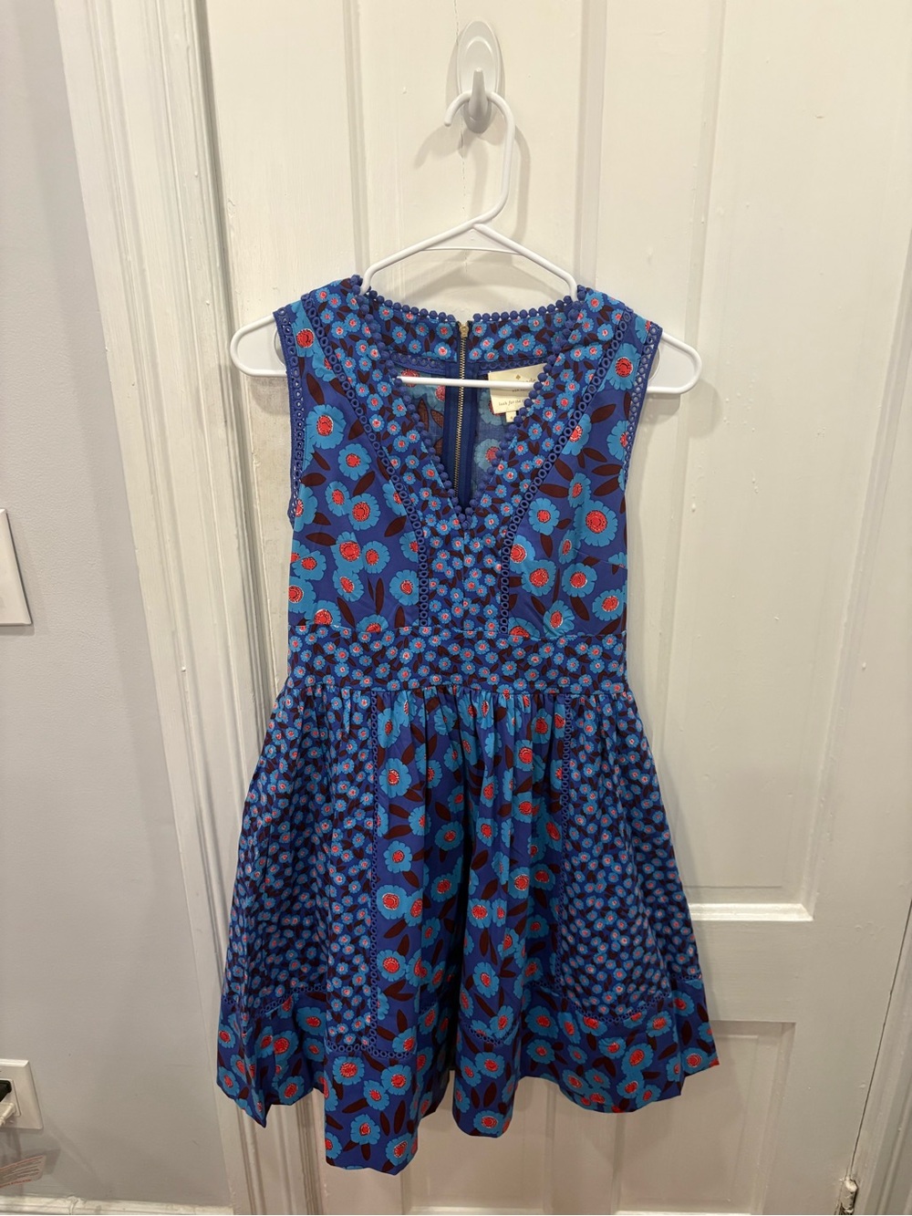 kate spade Blue Floral Sleeveless Women’s Dress with Red Accents